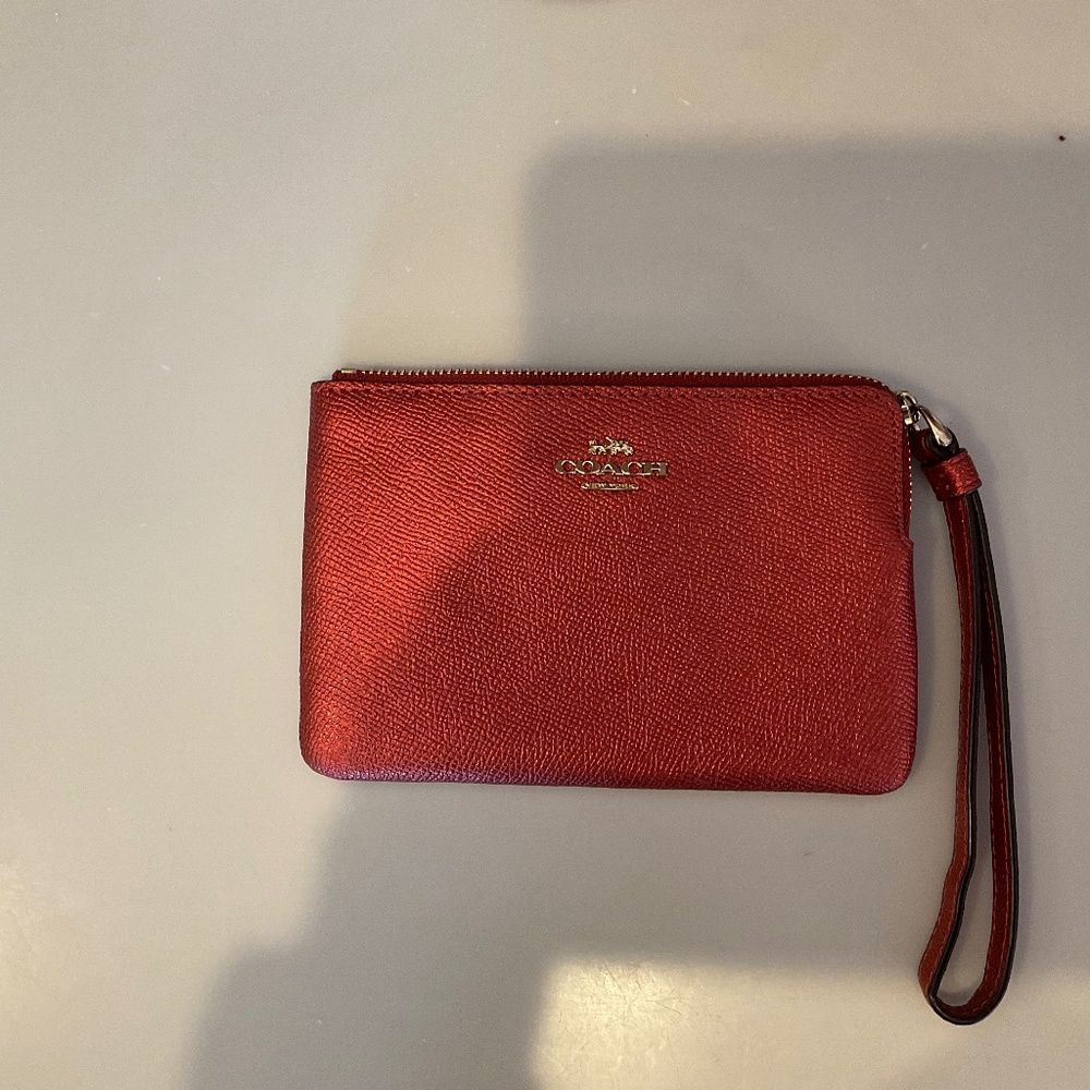 Coach wristlet metallic red